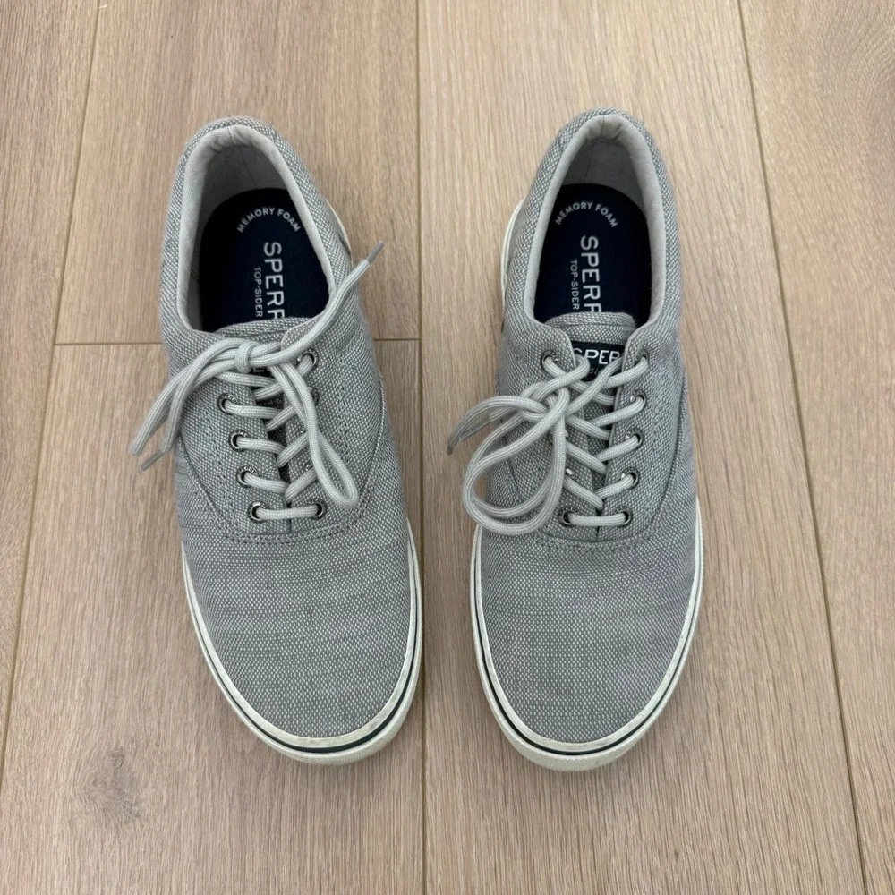 CC Sperry Top-Sider Mens Striper II CVO Gray Canvas Sneakers STS22380 Size 9.5